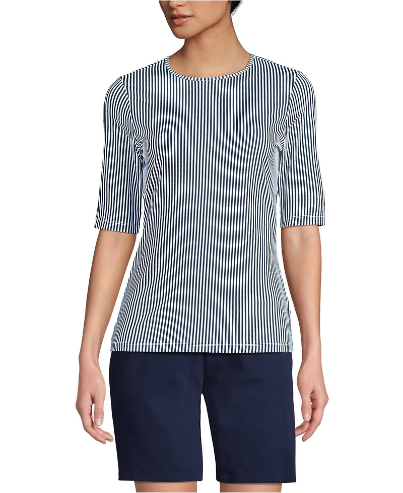 Lands' End Women's Elbow Sleeve Sunshade Upf 50 Quick Dry Crewneck Garden Tee