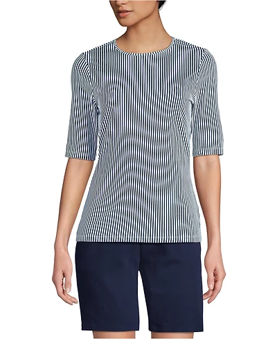 Lands' End Women's Elbow Sleeve Sunshade Upf 50 Quick Dry Crewneck Garden Tee