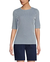 Lands' End Women's Elbow Sleeve Sunshade Upf 50 Quick Dry Crewneck Garden Tee