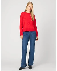 Cable & Gauge Women's Textured Heart Bow Crewneck Sweater