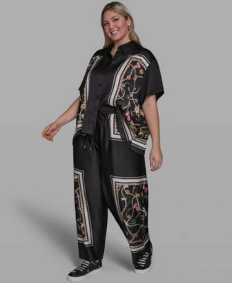 Karl Lagerfeld Paris Printed Camp Shirt Soft Pant