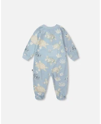 Deux par Baby Boys Cotton Jersey One-Piece Pyjama Blue Turtle Print.