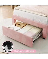 gaomon Twin Upholstered Smart Led Bed Frame with Adjustable Bear Headboard, Storage Drawer, Velvet Princess Platform