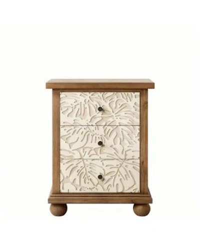 Yigii Rustic 3 Drawer Nightstand With Leaf Carvings