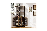 gaomon Corner Bar Cabinet with Led Strip 5-Tiers Industrial Bar Cabinet with Power Outlet & Glass Holder Wine Cabinet for Home Bar Display Cabinet