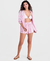 Miken Women's Striped Button-Front Swim Cover Up Shirt, Macy's Exclusive