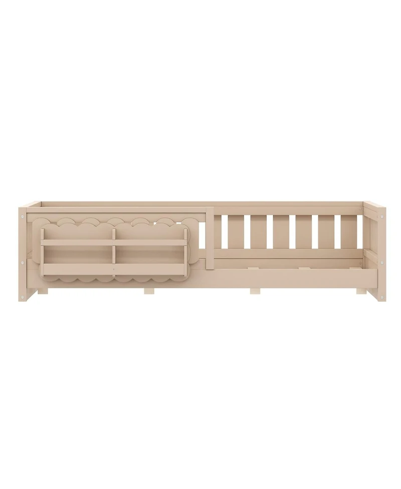 Streamdale Furniture Wood Twin Platform Bed with Guardrail & Storage Shelves