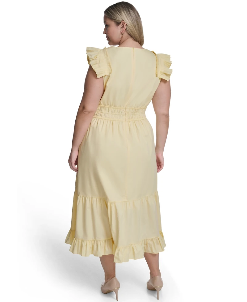 Vince Camuto Plus Flutter-Sleeve Tiered Maxi Dress