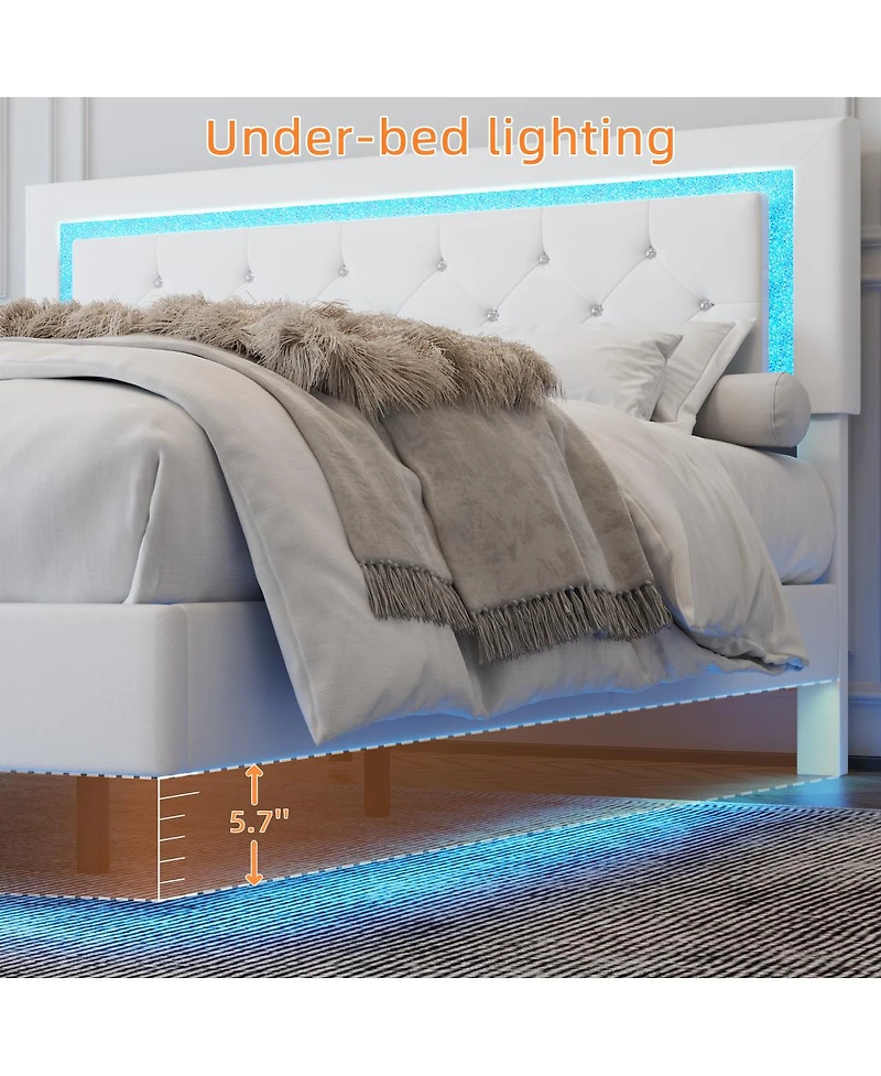 Streamdale Furniture Queen Size Floating Bed Frame with Led Headboard