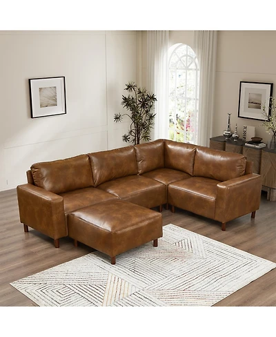 Streamdale Modern Luxury 5-Piece Modular Sectional Sofa with Ottoman, Brown