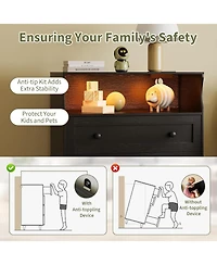 Gaomon Small Wood Dresser with 3 Drawers, Wooden Charging Station and Led Lights for Bedroom Closet Bedside Nightstand