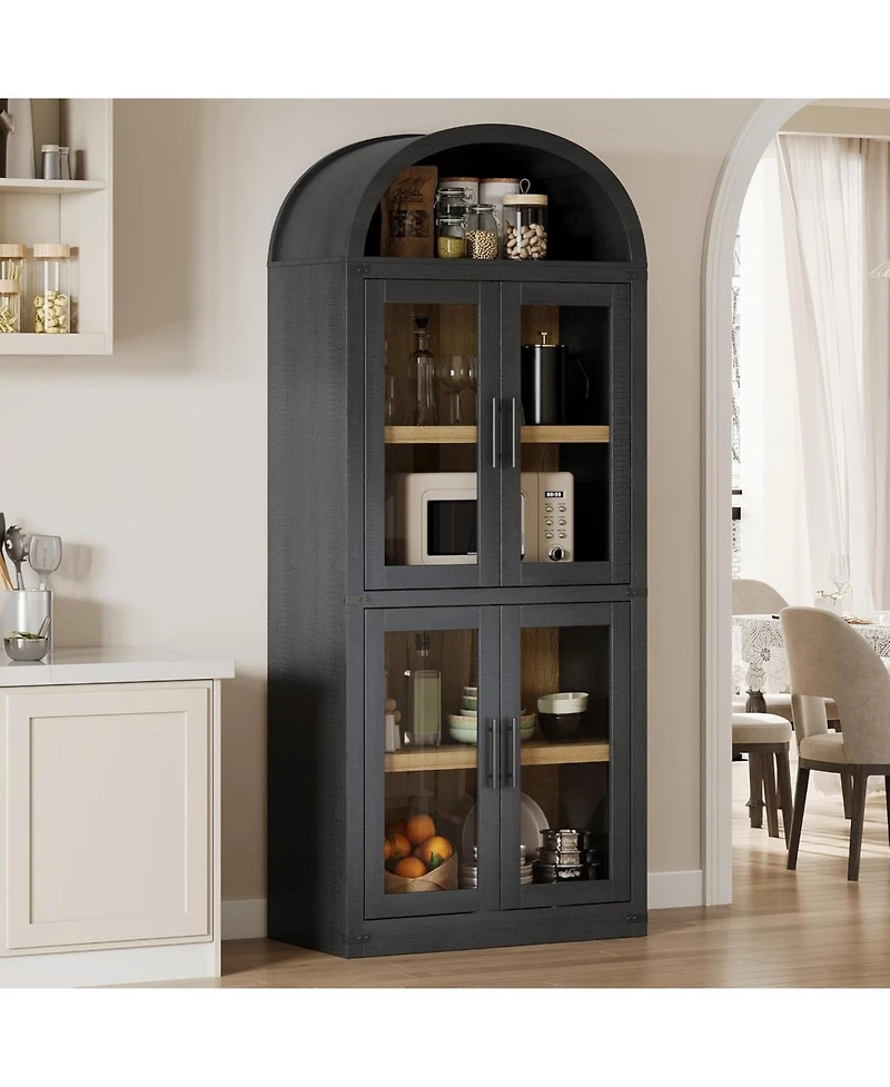 gaomon Arched Bookshelf with Doors, 71.4" Tall Farmhouse Bookcase 15.83" Deep Shelves, Wooden Display Cabinet Storage