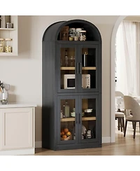 gaomon Arched Bookshelf with Doors, 71.4" Tall Farmhouse Bookcase 15.83" Deep Shelves, Wooden Display Cabinet Storage