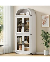 gaomon Arched Bookshelf with Doors, 71.4" Tall Farmhouse Bookcase 15.83" Deep Shelves, Wooden Display Cabinet Storage