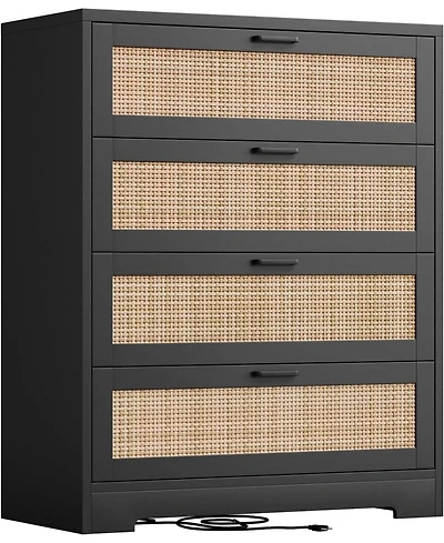 gaomon Rattan 4-Drawer Dresser, Tall Wooden Chest for Bedroom, Living Room