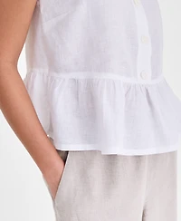 Charter Club Women's Linen Square-Neck Peplum Top, Macy's Exclusive
