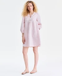 Charter Club Women's 100% Linen Embellished Split-Neck Dress, Macy's Exclusive