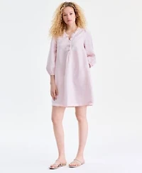 Charter Club Womens 100 Linen Embellished Split Neck Dress Macys Exclusive