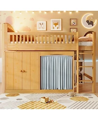 Streamdale Full Size Loft Bed with Storage Cabinet, Wardrobe & Led