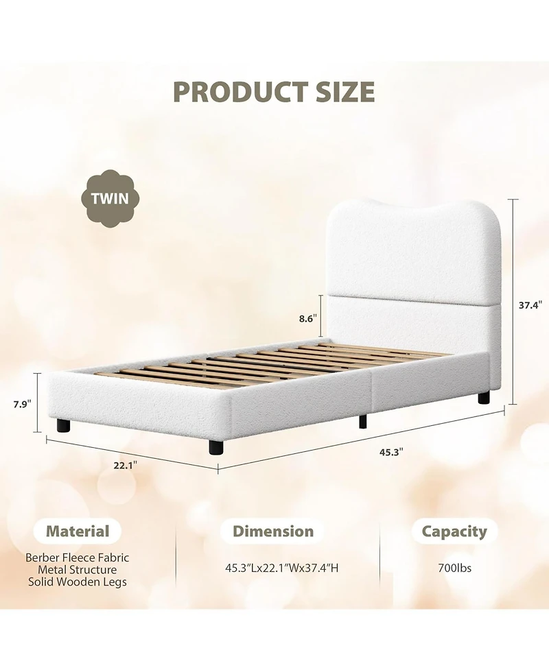 gaomon Bed Frame with Upholstered Headboard, Soft Low Profile Sturdy Platform Rounded Corners Design, Wooden Slats