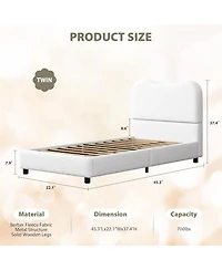 gaomon Bed Frame with Upholstered Headboard, Soft Low Profile Sturdy Platform Rounded Corners Design, Wooden Slats