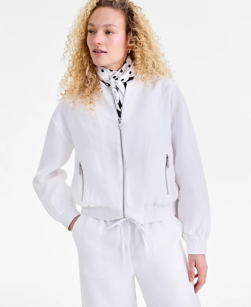 Charter Club Women's 100% Linen Bomber Jacket, Macy's Exclusive