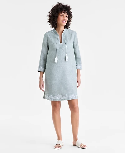 Charter Club Women's 100% Linen Embroidered Dress, Macy's Exclusive