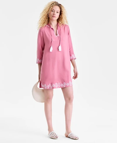 Charter Club Women's 100% Linen Embroidered Dress, Macy's Exclusive
