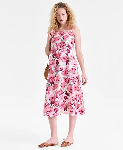 Charter Club Women's 100% Linen Floral-Print Tank Midi Dress, Macy's Exclusive