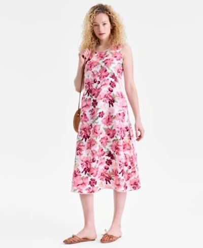 Charter Club Womens 100 Linen Floral Print Tank Midi Dress Macys Exclusive