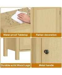 gaomon Bamboo Floor Cabinet with Woven Rattan Door, 2-Tier Storage Cabinet for Bedroom, Living Room, Slim Design
