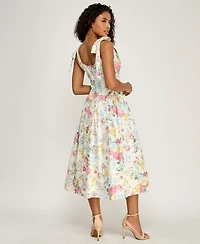 Alex & Sophia Women's Square Neck Printed Poplin Dress