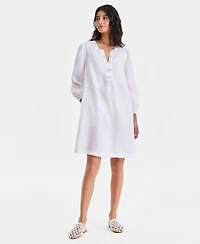 Charter Club Women's 100% Linen Embellished Split-Neck Dress, Macy's Exclusive