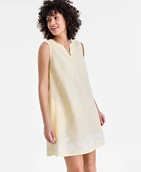 Charter Club Women's 100% Linen Embroidered-Hem Sleeveless Dress, Macy's Exclusive
