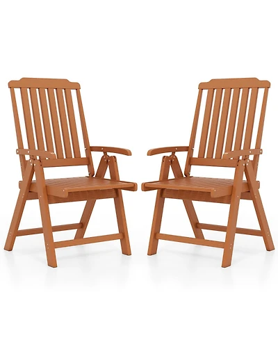 Gymax 2PCS Foldable Patio Chair w/Armrest Curved Back Slatted Seat for Backyard Deck
