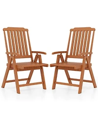 Gymax 2PCS Foldable Patio Chair w/Armrest Curved Back Slatted Seat for Backyard Deck