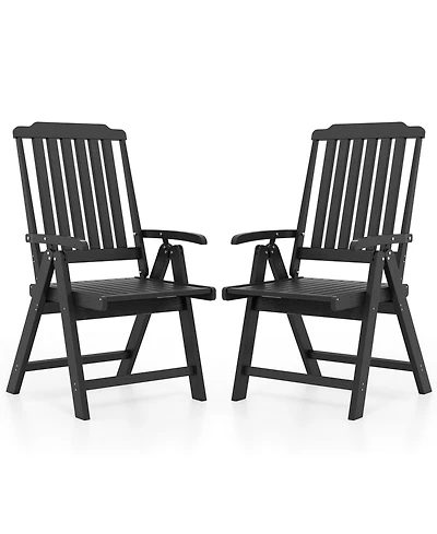 Gymax 2PCS Foldable Patio Chair w/Armrest Curved Back Slatted Seat for Backyard Deck