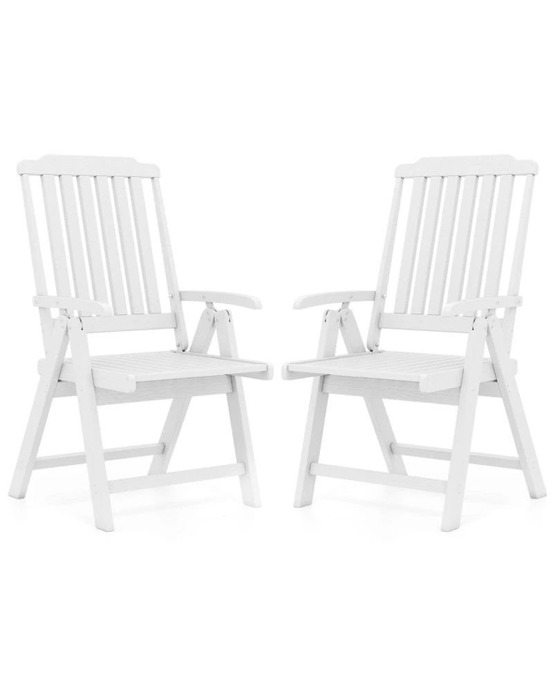 Gymax 2PCS Foldable Patio Chair w/Armrest Curved Back Slatted Seat for Backyard Deck