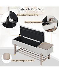 Rainsken Entryway Shoe Bench with Cushion Top, Flip-Top Storage Compartment and Lower Rack for Hallway