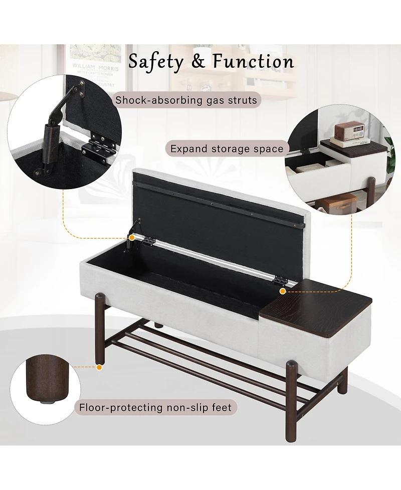 Rainsken Entryway Shoe Bench with Cushion Top, Flip-Top Storage Compartment and Lower Rack for Hallway