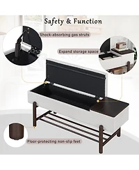 Rainsken Entryway Shoe Bench with Cushion Top, Flip-Top Storage Compartment and Lower Rack for Hallway