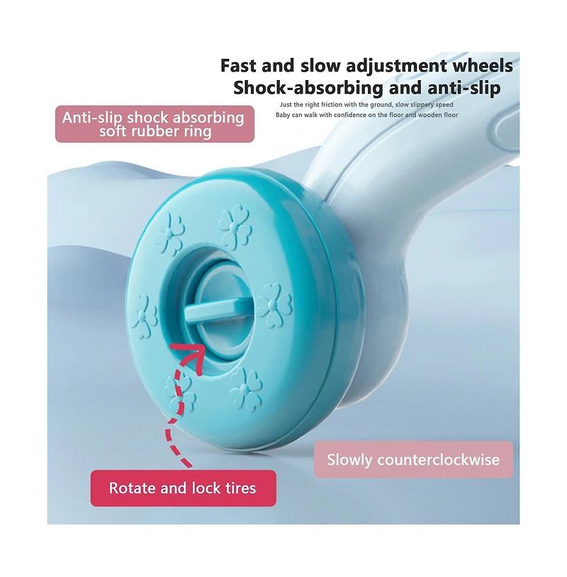 Bruce & Shark 2-in-1 Baby Push Walker Activity Center - Adjustable Anti-Tip Design for First Steps