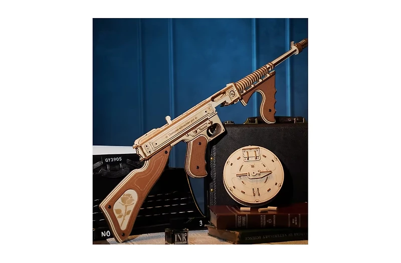 Robotime 3D Wooden Puzzles for Adults 275pcs Submachine Shooter Rubber Bands Wood Crafts Diy Building Model Kits Assembly Puzzle Gifts for Adults