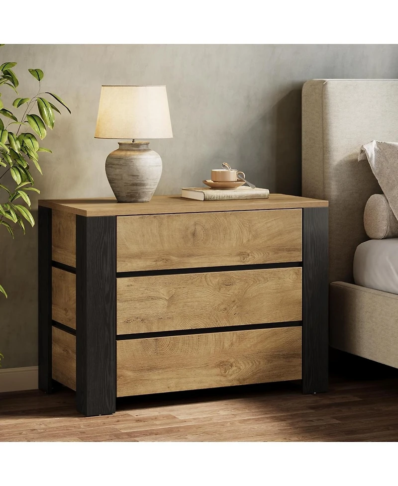 Tribesigns 36" Wide Nightstand Set of 2, Extra Large Night Stand with 3 Drawers, Oversized Nightstand Bedside Table, Farmhouse Side End Table