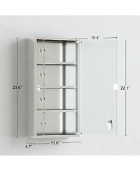 Yigii Lockable 4-Tier Stainless Steel Cabinet with Glass Door for Bathroom