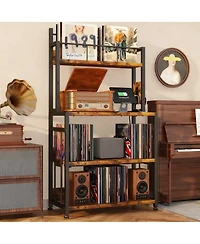 Yigii Large Capacity Vinyl Record Stand, 4-Tier Design, Multi-Function, Stable, Easy Assembly