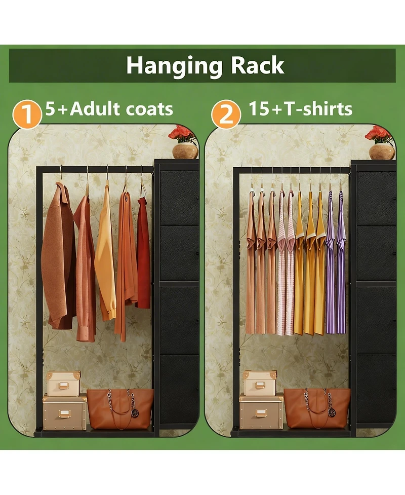 Yigii 44" Tall 2-in-1 Dresser & Rack, 4 Drawers, Reversible, Sturdy