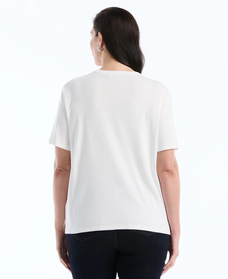 Rafaella Plus Button Detail Short-Sleeve Top
