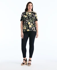 Rafaella Plus Garden Print Button Detail Short-Sleeve Top