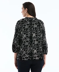 Rafaella Plus Floral Embroidered 3/4-Sleeve Blouse